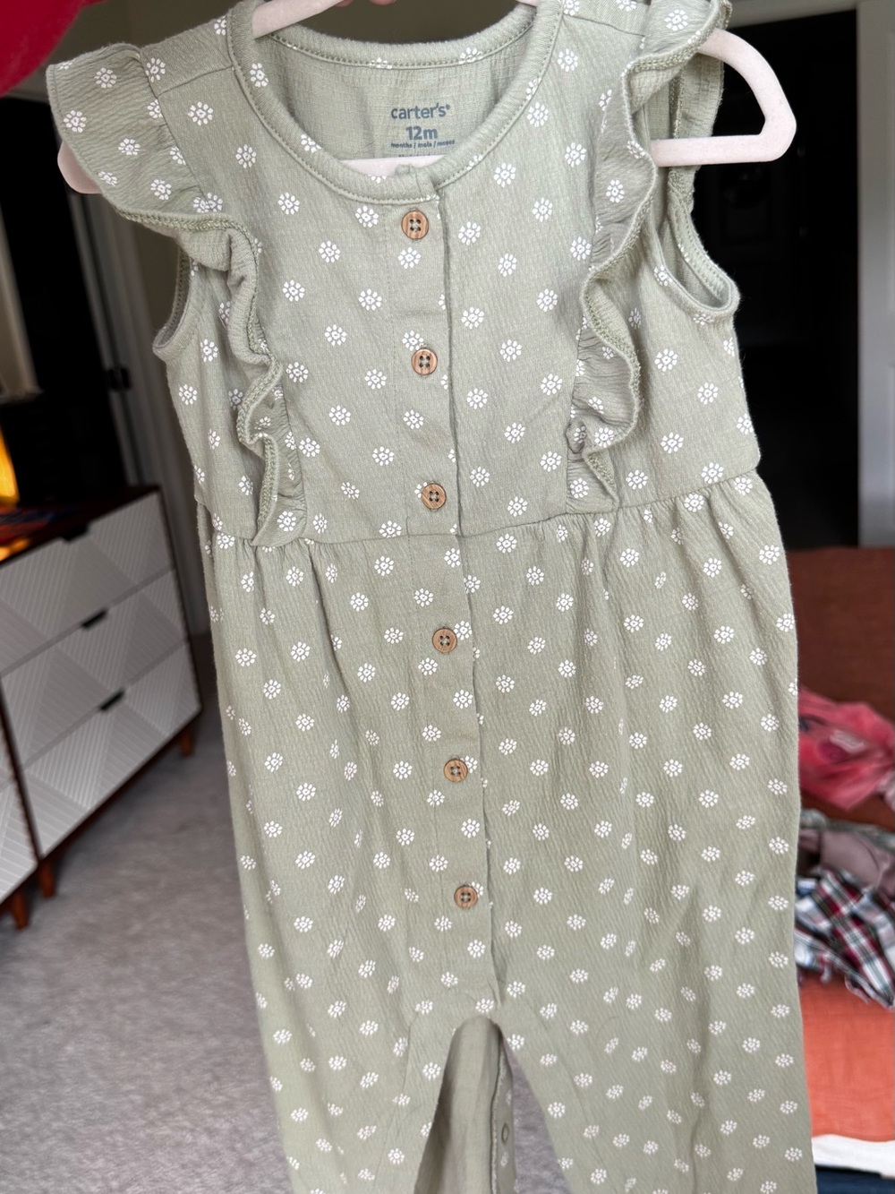 Carter's Sage Green Floral Button Romper